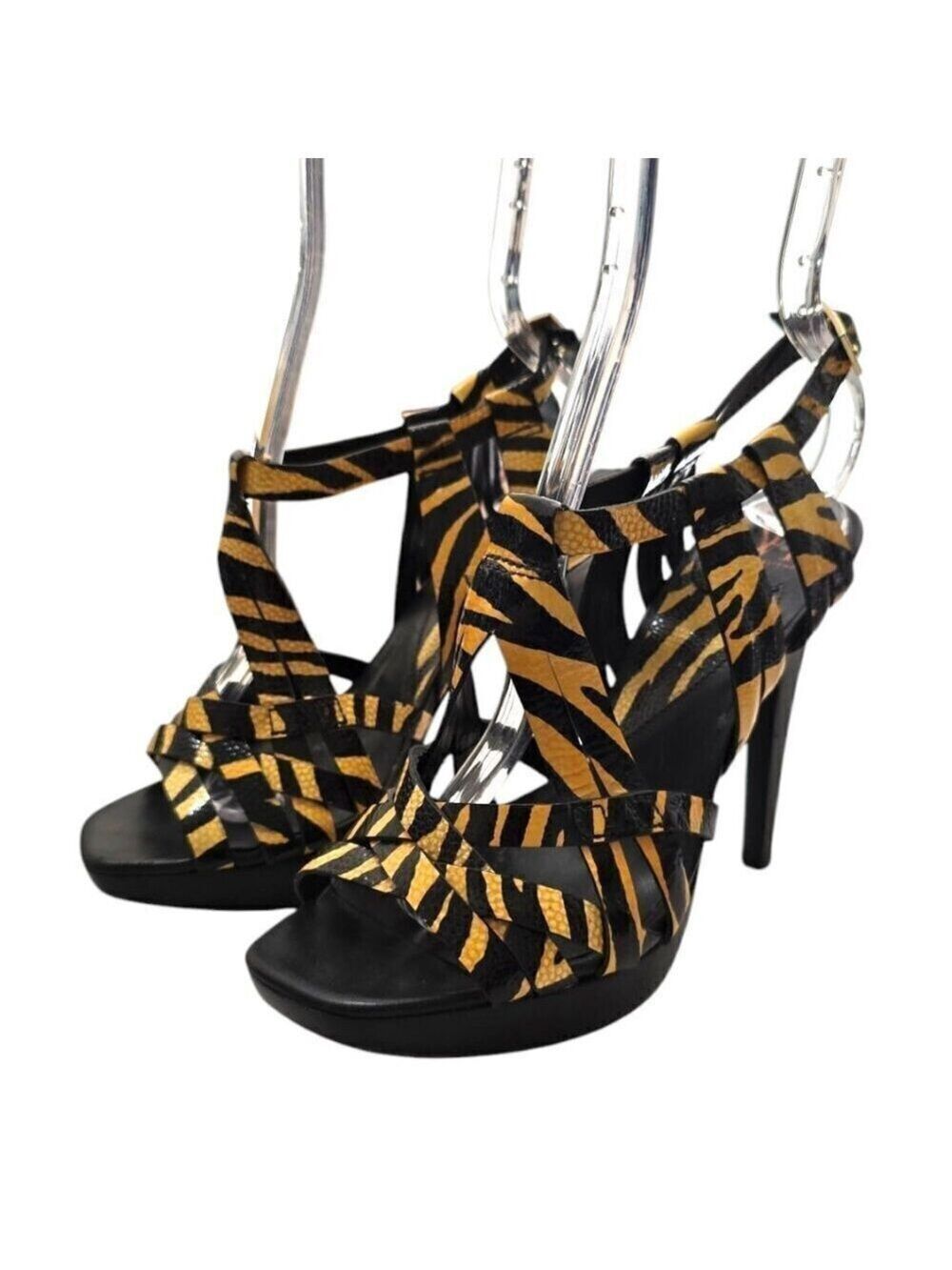 Diane Von Furstenberg Zebra Print Patent Leather Platform Heels Sz 7
